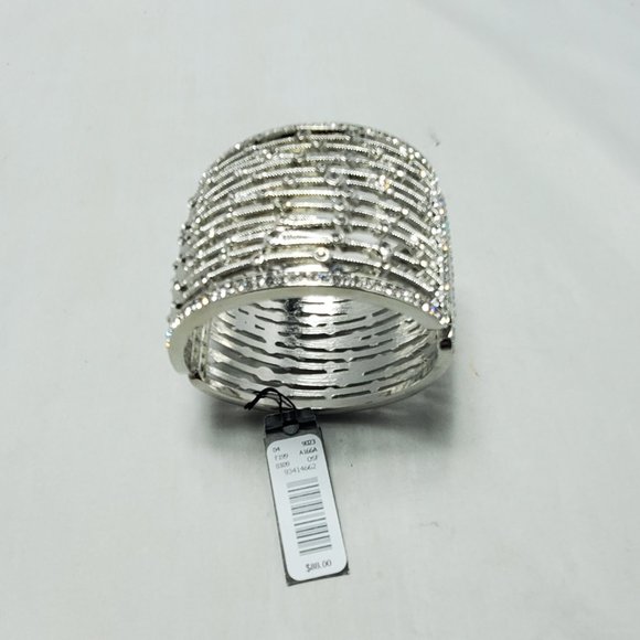 Cache rhinestone silver hinged metal bangle bracelet - Picture 7 of 8